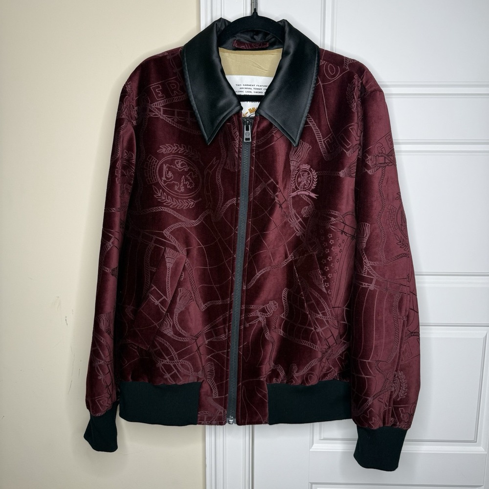 Tommy Hilfiger Velvet Bomber Jacket Embossed Nautical Classic Mahogany Large
